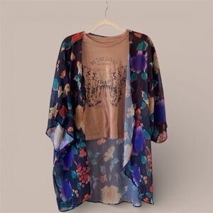 Curated Boho Bundle: Butterfly Tee & Floral Kimono coastal casual set M - XL